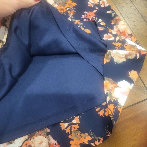 Lulus Split Sleeve Sheeth Shift Dress Navy Blue Floral V-Neck Boho Medium - Picture 6 of 8